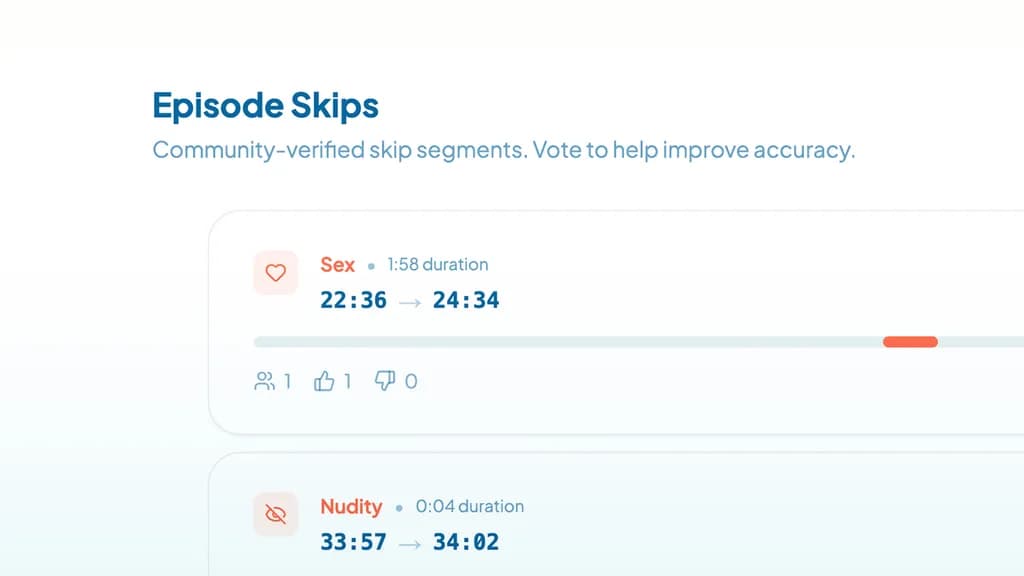 Skipit browse page showing movies and TV shows with skip timestamps